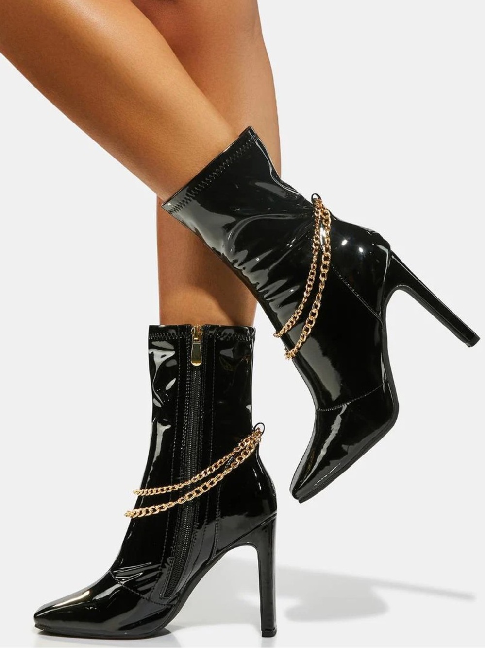 Dolls Kill Gilded Bliss Black Patent Stiletto Boots Size 8 NWT
